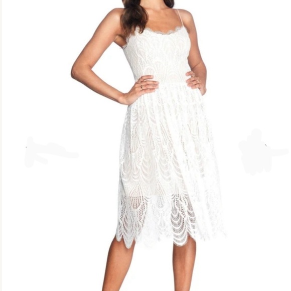DRESS THE POPULATION White Lace Francesca Midi Dress - Picture 1 of 9